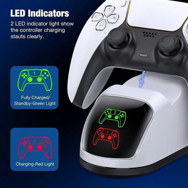 Alt view image 5 of 7 - PS5 Charging Station Dual Fast Charger for Playstation 5 Controller Charger Station Charging Cradle Dock Station for PS5 Gamepads red