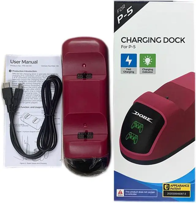 Alt view image 7 of 7 - PS5 Charging Station Dual Fast Charger for Playstation 5 Controller Charger Station Charging Cradle Dock Station for PS5 Gamepads red