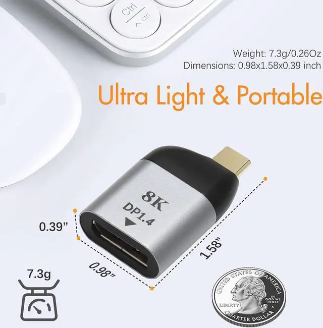 Alt view image 6 of 6 - USB C to DP 1.4 DisplayPort 8K@60Hz, USB Type C to DisplayPort Converter Compatible with MacBook, iPad Pro and Android Phone/Pad (DP1.4) 2 Pack