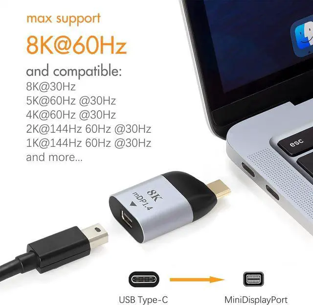 Alt view image 2 of 6 - USB C to Mini DisplayPort1.4 8K@60Hz, USB Type C to DisplayPort Converter Compatible with MacBook, iPad Pro and Android Phone/Pad (mini DP1.4)