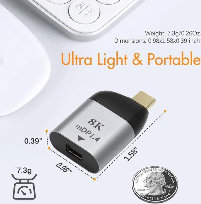 Alt view image 5 of 6 - USB C to Mini DisplayPort1.4 8K@60Hz, USB Type C to DisplayPort Converter Compatible with MacBook, iPad Pro and Android Phone/Pad (mini DP1.4)