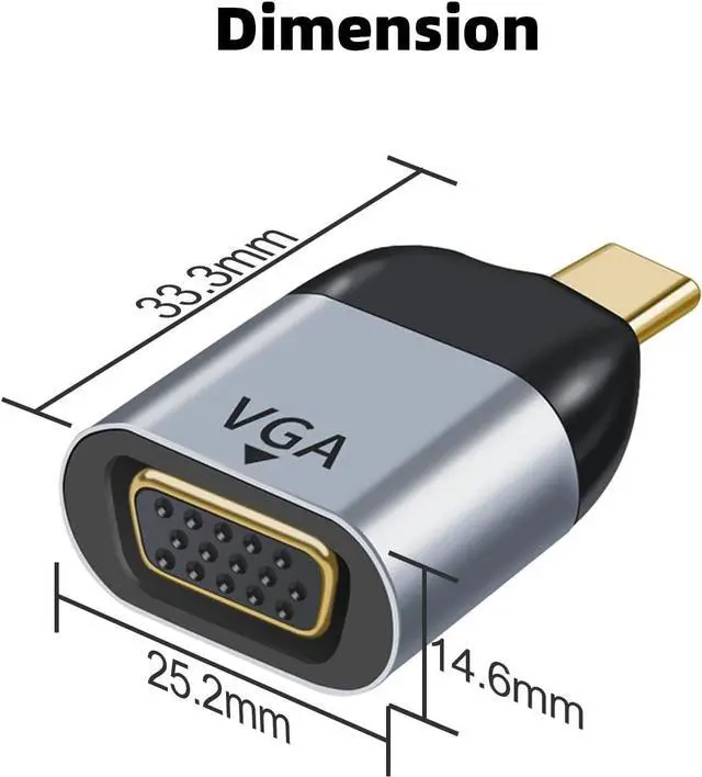 Alt view image 6 of 6 - USB C to VGA Adapter (2 Pack), USB Type-C Male to VGA Female Converter for MacBook Pro/Air, Surface, iPad Pro, Galaxy and More