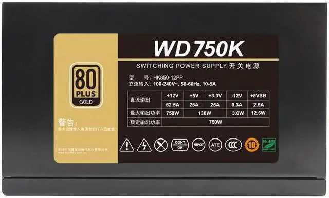 Alt view image 7 of 7 - Corn WD750K,750W Power Supply,80 Plus Gold Certified ,120mm Silent Hydraulic Fan , PCIE 5.0 Interface ,Automatic Speed Control-Black