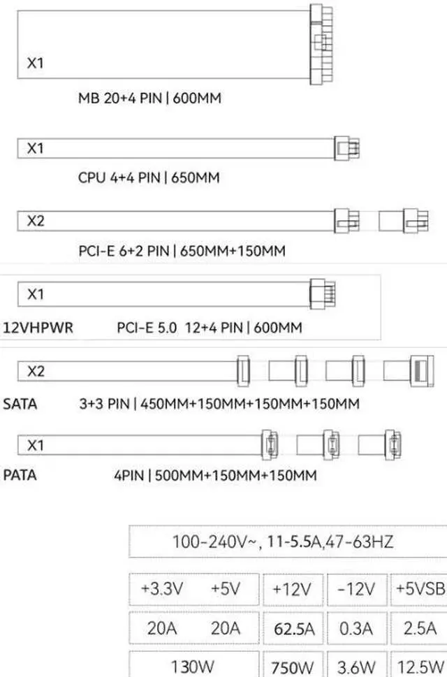 Alt view image 6 of 6 - ATX3.0 PCI-E 5.0 750W TG-750-W GOLD Full MODULAR PSU, Power Supply for Thermalright