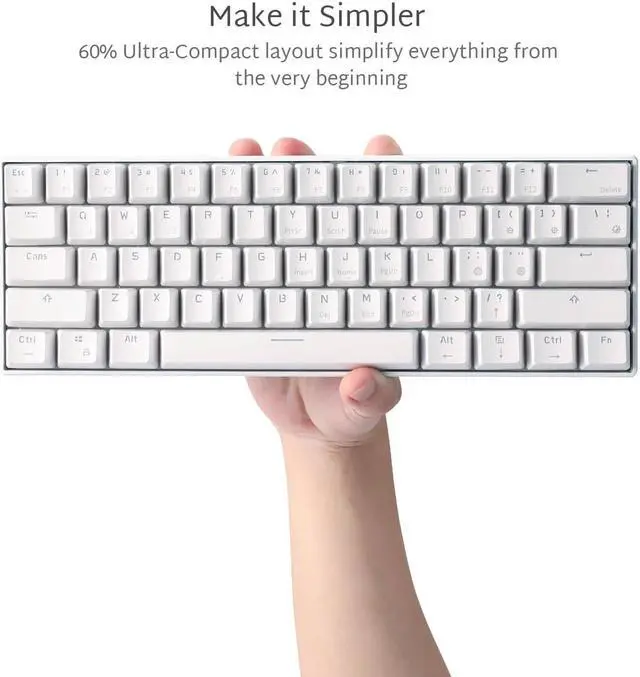 Alt view image 4 of 7 - CORN RK61 Mechanical Bluetooth 3.0 Wired/Wireless 61 Keys Multi-Device LED Backlit Gaming/Office 60 Keyboard for iOS, Android, Windows and Mac with Rechargeable Battery, Blue Switch - White