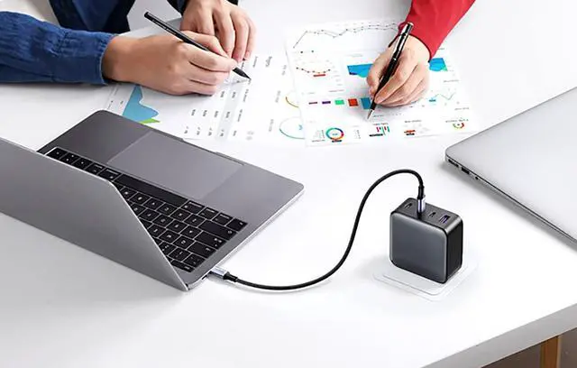 Alt view image 4 of 7 - 100W 4-Ports GaN Wall Charger with 3 Type C and 1 USB Ports, Compatible with MacBook pro, MacBook Air, iPad Pro, iPhone 15, 14 pro, Google Pixelbook(5ft 100W Charging Cable Included)