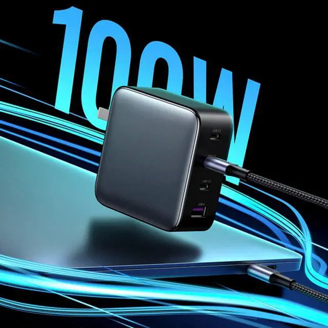 Alt view image 5 of 7 - 100W 4-Ports GaN Wall Charger with 3 Type C and 1 USB Ports, Compatible with MacBook pro, MacBook Air, iPad Pro, iPhone 15, 14 pro, Google Pixelbook(5ft 100W Charging Cable Included)