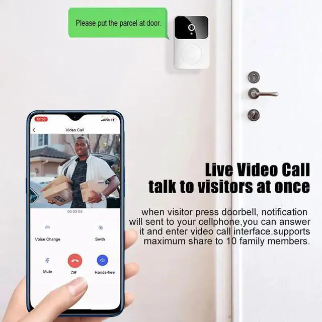 Alt view image 3 of 7 - Doorbell Camera Wireless,Intelligent Visual Doorbell Home Intercom HD Night Vision WiFi Rechargeable Security Door Doorbell,Two-Way Calls,Photo,Recording,APP Control,Voice Change Function