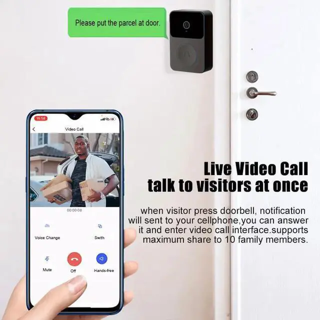 Alt view image 3 of 6 - Doorbell Camera Wireless,Intelligent Visual Doorbell Home Intercom HD Night Vision WiFi Rechargeable Security Door Doorbell,Two-Way Calls,Photo,Recording,APP Control,Voice Change Function Black