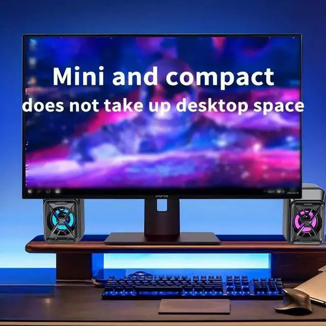 Alt view image 2 of 7 - Small LED Speakers, HIFI Sound Effect 360° Surround Sound, Desktop Laptop USB Wired Subwoofer Shocking Gift Speakers