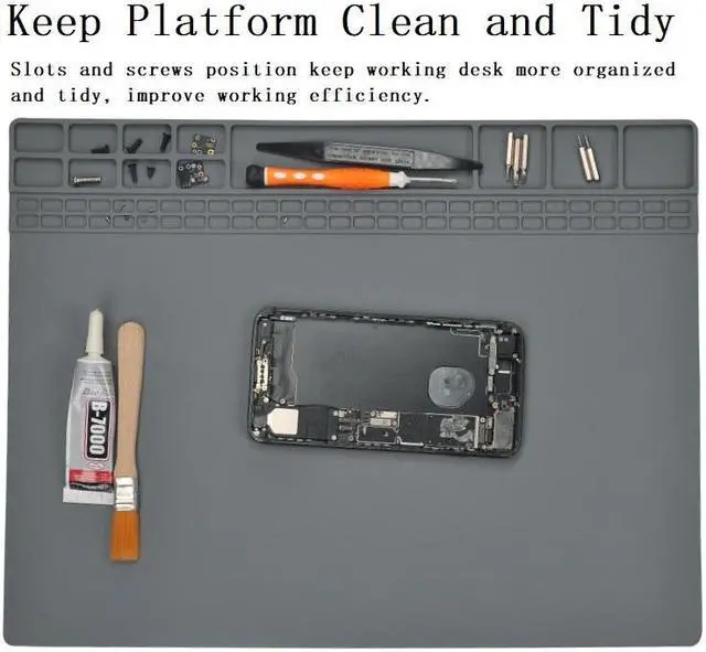 Alt view image 2 of 7 - Anti-Static Mat ESD Safe for Electronic Includes ESD Wristband and Grounding Wire, Silicone Soldering Repair Mat 932°F Heat Resistant for iPhone iPad iMac, Laptop, Computer, 15.9 x 12 Grey