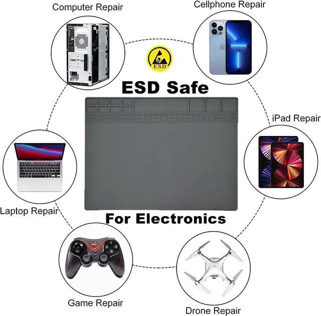 Alt view image 7 of 7 - Anti-Static Mat ESD Safe for Electronic Includes ESD Wristband and Grounding Wire, Silicone Soldering Repair Mat 932°F Heat Resistant for iPhone iPad iMac, Laptop, Computer, 15.9 x 12 Grey