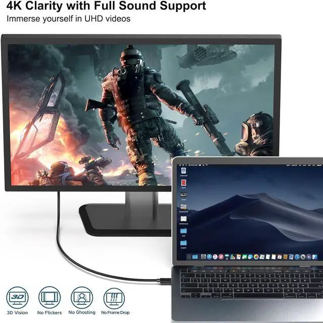 Alt view image 2 of 7 - USB C to DisplayPort 6 Feet Cable(4K@60Hz 2K@144Hz), USB Type-C to DP Adapter [Thunderbolt 3/4 Compatible] with iPhone 15 Pro/Max, MacBook Pro/Air 2023, iPad Pro, iMac, S23, XPS 17 and More