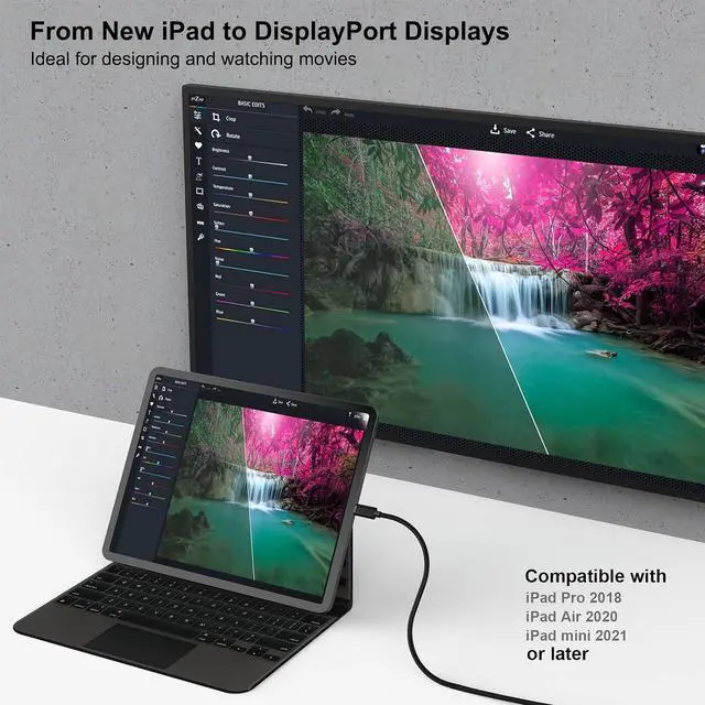 Alt view image 4 of 7 - USB C to DisplayPort 6 Feet Cable(4K@60Hz 2K@144Hz), USB Type-C to DP Adapter [Thunderbolt 3/4 Compatible] with iPhone 15 Pro/Max, MacBook Pro/Air 2023, iPad Pro, iMac, S23, XPS 17 and More