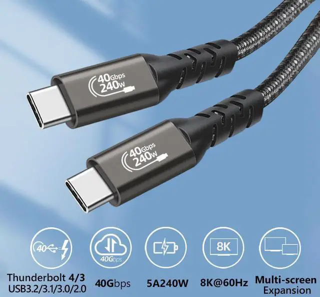 Alt view image 2 of 6 - USB 4 Cable, Thunderbolt 4/3 Cable 40Gbps Data Transfer 240W Fast Charging USB4 Cable Compatible with Thunderbolt 4/3/ MacBook Pro/iPad Pro/Smart Phone and More 0.66 ft. Straight