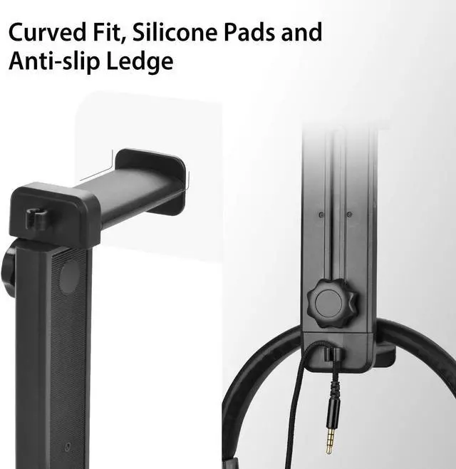 Alt view image 5 of 6 - Headphone Stand & Hanger 2 in 1, Above & Under Desk Gaming Headset Holder Mount Hook with Height Adjustable & Rotating Clamp, Earphone Rack with Cable Clip