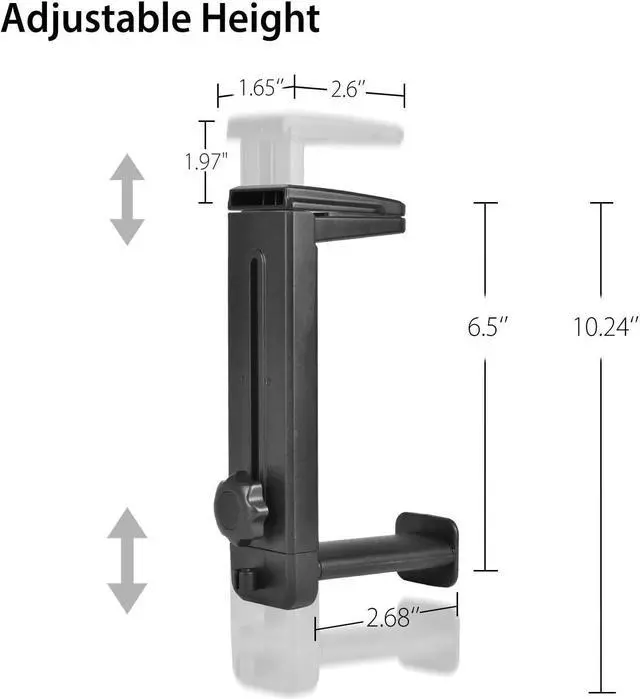 Alt view image 6 of 6 - Headphone Stand & Hanger 2 in 1, Above & Under Desk Gaming Headset Holder Mount Hook with Height Adjustable & Rotating Clamp, Earphone Rack with Cable Clip