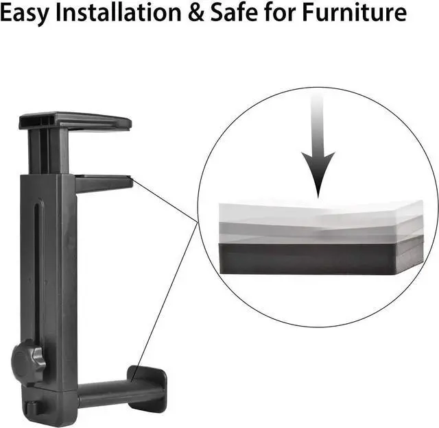 Alt view image 4 of 6 - Headphone Stand & Hanger 2 in 1, Above & Under Desk Gaming Headset Holder Mount Hook with Height Adjustable & Rotating Clamp, Earphone Rack with Cable Clip