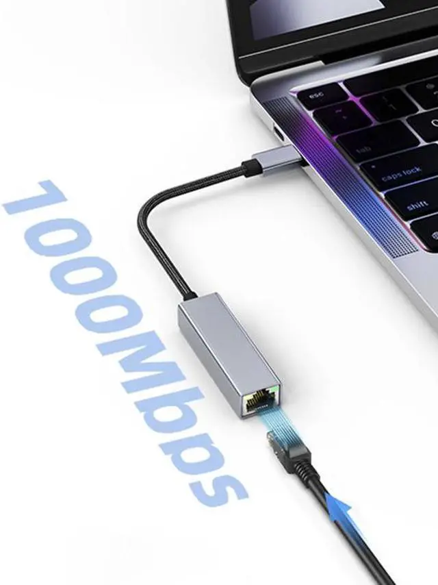 Alt view image 5 of 7 - USB-C to Ethernet Adapter, USB Type-C (Thunderbolt 3/4) to RJ45 Gigabit Ethernet LAN Network Adapter Compatible with iPhone 15 Pro/Max, MacBook Pro/Air 2023, iPad Pro,iMac, S23, XPS 17 and More