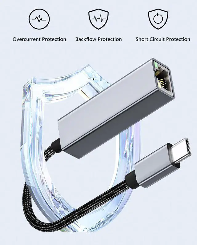 Alt view image 3 of 7 - USB-C to Ethernet Adapter, USB Type-C (Thunderbolt 3/4) to RJ45 Gigabit Ethernet LAN Network Adapter Compatible with iPhone 15 Pro/Max, MacBook Pro/Air 2023, iPad Pro,iMac, S23, XPS 17 and More