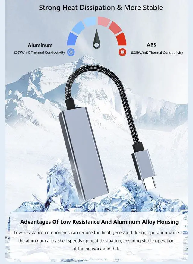 Alt view image 4 of 7 - USB-C to Ethernet Adapter, USB Type-C (Thunderbolt 3/4) to RJ45 Gigabit Ethernet LAN Network Adapter Compatible with iPhone 15 Pro/Max, MacBook Pro/Air 2023, iPad Pro,iMac, S23, XPS 17 and More