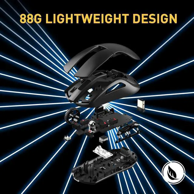 Alt view image 6 of 6 - CORN Wireless Gaming Mouse with RGB Charging Dock,High-Precision Sensor,Programmable Side Buttons and 120Hr Long-Lasting Battery,Up to 12K DPI,Great for PC Gaming Tablet Mac DAREU