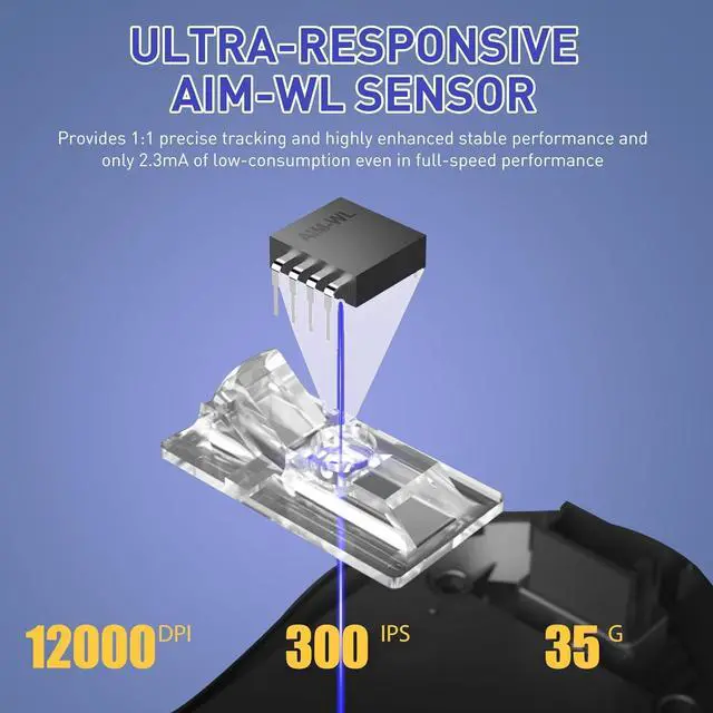 Alt view image 3 of 6 - CORN Wireless Gaming Mouse with RGB Charging Dock,High-Precision Sensor,Programmable Side Buttons and 120Hr Long-Lasting Battery,Up to 12K DPI,Great for PC Gaming Tablet Mac DAREU Blue