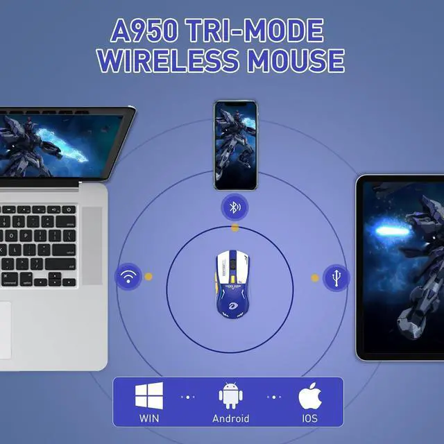 Alt view image 4 of 6 - CORN Wireless Gaming Mouse with RGB Charging Dock,High-Precision Sensor,Programmable Side Buttons and 120Hr Long-Lasting Battery,Up to 12K DPI,Great for PC Gaming Tablet Mac DAREU Blue