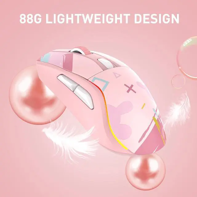 Alt view image 6 of 6 - CORN Wireless Gaming Mouse with RGB Charging Dock,High-Precision Sensor,Programmable Side Buttons and 120Hr Long-Lasting Battery,Up to 12K DPI,Great for PC Gaming Tablet Mac DAREU Pink