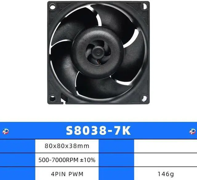 Alt view image 2 of 7 - S8038-7K 4Pin PWM 80x80x38mm DC12V 7000rpm(MAX) 80mm Fan, Case Fan for ARCTIC S8038