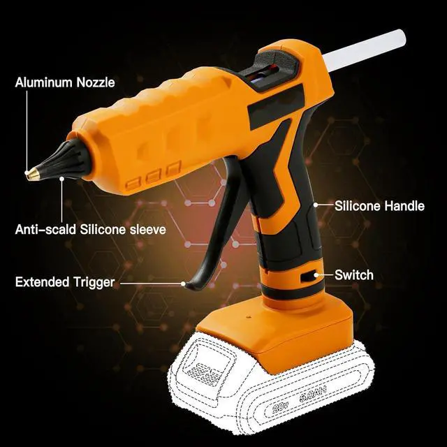 Alt view image 4 of 7 - Cordless Hot Glue Gun 100W for dewalt 20V Battery Handheld Wireless Power Glue Gun Full Size with 12pcs Glue Sticks(0.43") for Art DIY Craft Home Repair School(Battery Not Included)