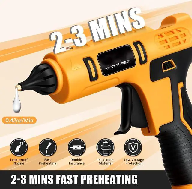 Alt view image 5 of 7 - Cordless Hot Glue Gun for Dewalt 18V/20V Battery, Handheld Wireless Power Heavy Duty Hot Glue Gun Full Size Kit with 20pcs 0.43'' Hot Glue Sticks for Home Repair, Arts & Crafts(Battery NOT Include)