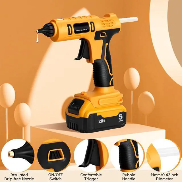 Alt view image 4 of 7 - Cordless Hot Glue Gun for Dewalt 18V/20V Battery, Handheld Wireless Power Heavy Duty Hot Glue Gun Full Size Kit with 20pcs 0.43'' Hot Glue Sticks for Home Repair, Arts & Crafts(Battery NOT Include)