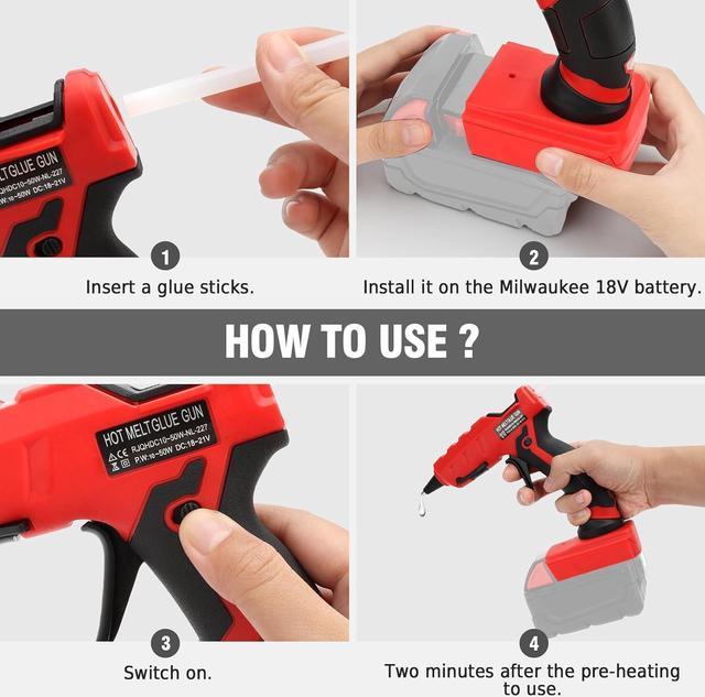 Mellif 100W Cordless Hot Glue Gun for Milwaukee M18 li-ion 18V Battery  Powered with Full Size 11mm Sticks(No battery tool bare) : :  DIY & Tools