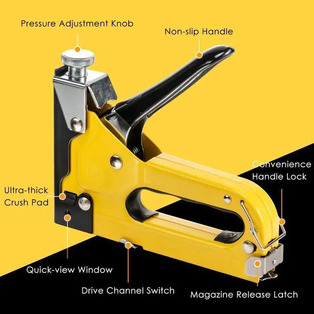 Alt view image 2 of 7 - Upholstery 4 in 1 Staple Gun Heavy Duty, with 6000 Staples, Remover, Gloves, Manual Brad Nailer Power Adjustment Stapler Gun for Wood, Upholstery, Carpentry, Decoration DIY Staple Gun