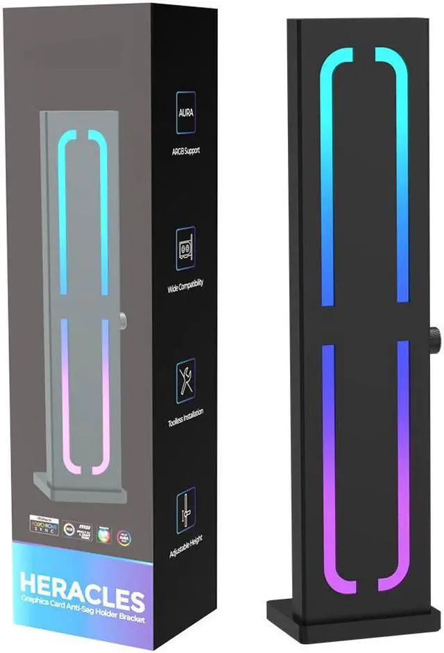 Alt view image 7 of 7 - HERACLES ARGB Graphics Card Stand - Addressable RGB, Syncs With Other +5V ADD-RGB Devices with Motherboard Control, Metal Stand, Height Adjustable, Magnetic Base-Black