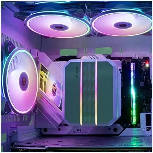 Alt view image 7 of 7 - ALSEYE M90 CPU Cooler, Hidden Fan Designed Dual Tower Air-Cooled CPU Cooler with ARGB Light Effect Cover Compatible with Both Intel and AMD Platform, LGA1700 Supported (M90 White)
