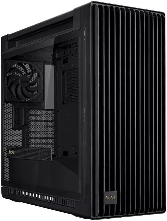 Main image of ProArt PA602 E-ATX computer case, 420 mm radiator support, one 140 mm and two 200mm pre-installed system fans, front panel IR dust indicator, power lock latch, tool-less PCIe mounting, USB 20Gbps