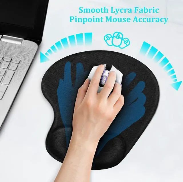 Alt view image 2 of 7 - Mouse Pad, 2 Pack Ergonomic Mouse Pads with Comfortable Gel Wrist Rest Support and Lycra Cloth, Non-Slip PU Base for Easy Typing Pain Relief, Durable and Easy to Clean, Black