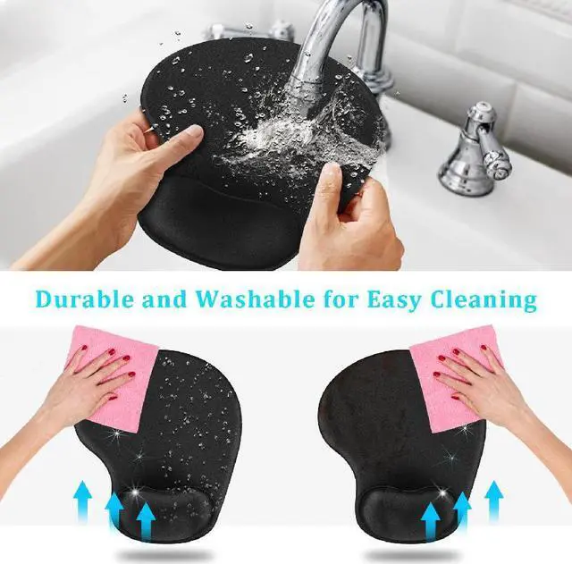 Alt view image 4 of 7 - Mouse Pad, 2 Pack Ergonomic Mouse Pads with Comfortable Gel Wrist Rest Support and Lycra Cloth, Non-Slip PU Base for Easy Typing Pain Relief, Durable and Easy to Clean, Black