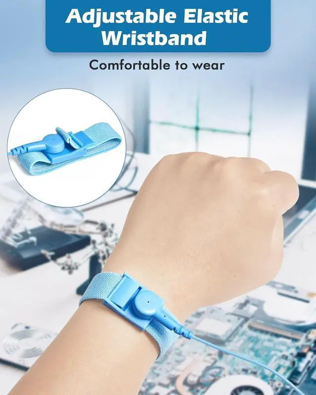 Alt view image 3 of 7 - ESD Anti-Static Wrist Strap Components, 3PCS Wristband Grounding Bracelet, Adjustable Wrist Strap with Grounding Wire, Alligator Clip, Extendable Long Cord