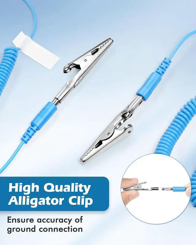 Alt view image 5 of 7 - ESD Anti-Static Wrist Strap Components, 3PCS Wristband Grounding Bracelet, Adjustable Wrist Strap with Grounding Wire, Alligator Clip, Extendable Long Cord