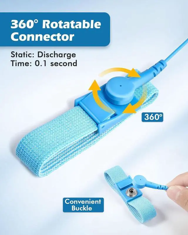 Alt view image 4 of 7 - ESD Anti-Static Wrist Strap Components, 3PCS Wristband Grounding Bracelet, Adjustable Wrist Strap with Grounding Wire, Alligator Clip, Extendable Long Cord