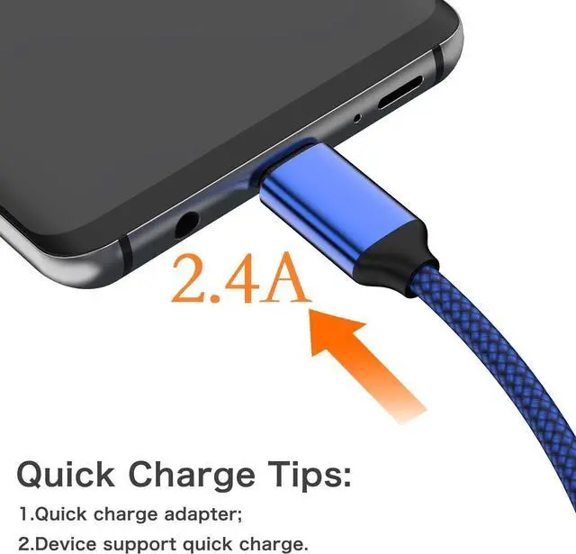 Alt view image 2 of 5 - USB Type C Cable,USB A to USB C 2.4A Fast Charging (3.3ft 2-Pack) Braided Charge Cord Compatible with Samsung Galaxy S10 S9 S8 Plus,Note 9 8,A11 A20 A51,LG G6 G7 V30 V35,Moto Z2 Z3,USB C Charger(Blue)