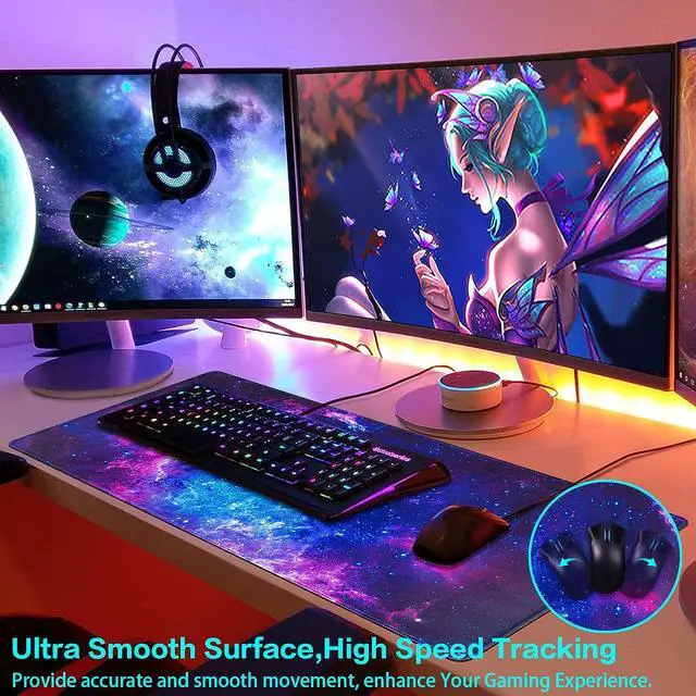 Alt view image 4 of 5 - Gaming Mouse Pad, Large Mouse Pad for Desk, 31.5 X 11.8 Inch Mouse Pad for Home Office Gaming Work-Blue Galaxy