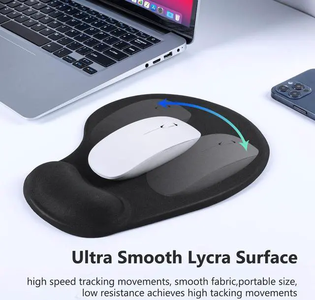 Alt view image 4 of 6 - Mouse Pad, Ergonomic Mouse Pad with Comfortable Gel Wrist Rest Support and Lycra Cloth, Non-Slip PU Base for Easy Typing Pain Relief, Durable and Washable, Classic Black