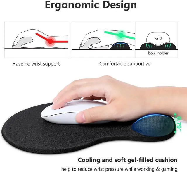 Alt view image 2 of 6 - Mouse Pad, Ergonomic Mouse Pad with Comfortable Gel Wrist Rest Support and Lycra Cloth, Non-Slip PU Base for Easy Typing Pain Relief, Durable and Washable, Classic Black