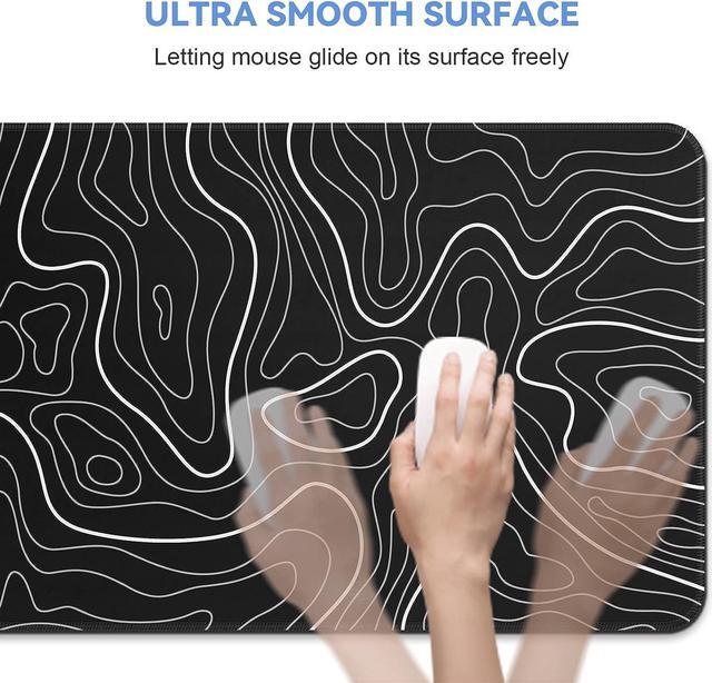 Alt view image 5 of 6 - Gaming Mouse Pad Large Keyboard Pad 31.5 x 11.8in Topographic Mouse Pad Black and White Mouse Pad for Keyboard with Anti-Slip Rubber Base, Extended Desk Pad XL Keyboard Pad Mouse Mat