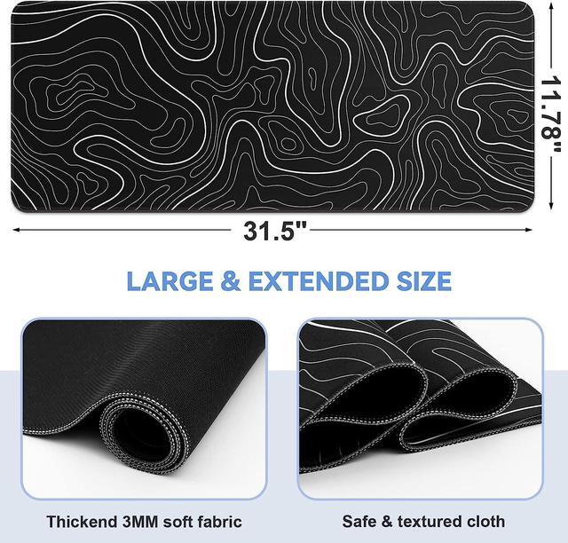 Alt view image 6 of 6 - Gaming Mouse Pad Large Keyboard Pad 31.5 x 11.8in Topographic Mouse Pad Black and White Mouse Pad for Keyboard with Anti-Slip Rubber Base, Extended Desk Pad XL Keyboard Pad Mouse Mat