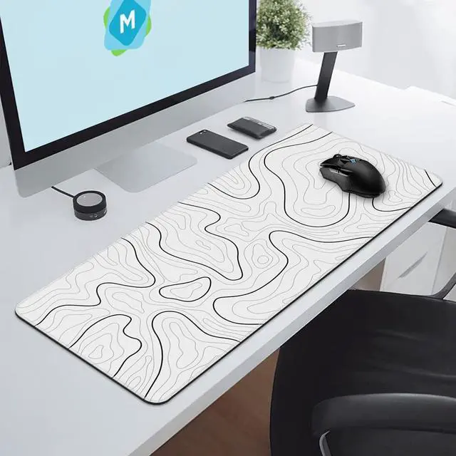 Alt view image 5 of 6 - Large Gaming Mouse Pad Desk Pad 31.5 x 11.8in Black and White Mouse Pad for Keyboard, Topographic Mouse Pad with Anti-Slip Rubber Base, Extended Mouse Pad XL Keyboard Pad for Mouse